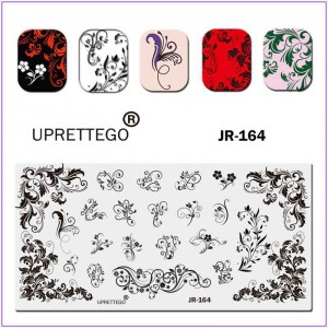  Plaque d'estampage d'ongles JR-164, estampage d'ongles, monogrammes d'ongles, fleurs, feuilles
