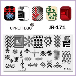 JR-171 Nail Stamping Plate Geometry Tunnel Ornament Squares Triangles Leaves Flower