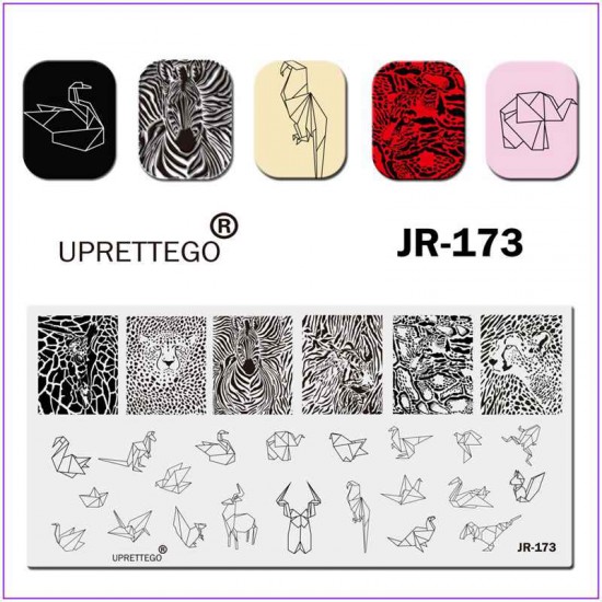Пластина для печати на ногтях JR-173, животные, жираф, пума, кенгуру, текстура, оригами, лев, зебра, леопард
