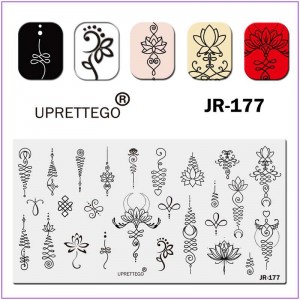  Plaque d'impression pour ongles JR-177, boucles originales, fleurs, points, feuilles, c?ur