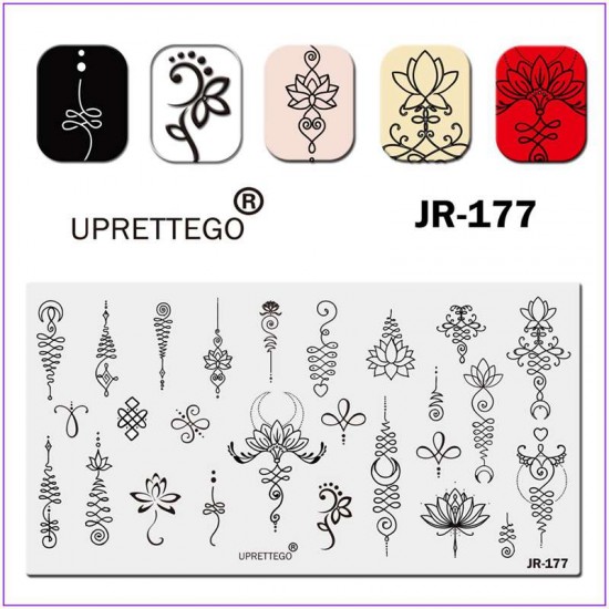 Пластина для печати на ногтях JR-177, оригинальные завитки, цветы, точки, листочки, сердце