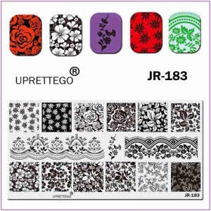 Пластина для друку на нігтях JR-183, стемпінг на нігтях, рослинні орнаменти, троянда, птах, 0 квіти, листочки