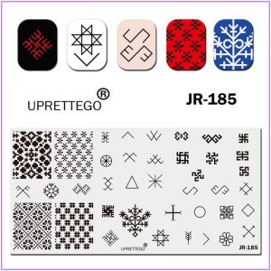  JR-185 płytka do drukowania paznokci płytka do stemplowania ornament geometryczny linie kwadraty koło płatek śniegu