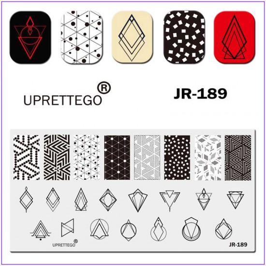 Пластина для печати на ногтях JR-189, стемпинг пластина, кристал, геометрия, ромб, круг