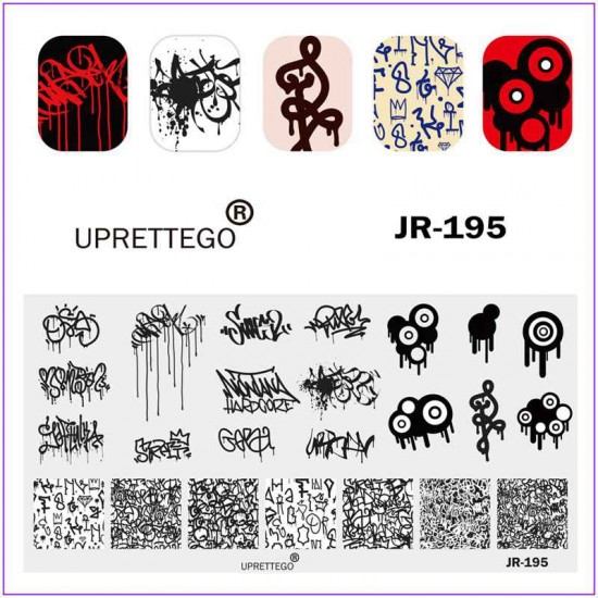 JR-195 Nail Stamping Plate Smudges Abstract Lettering Circles Smudge Words-3142-uprettego-estampillage