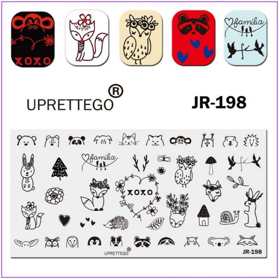Пластина для печати на ногтях JR-198, пластины для стемпинга, животные, цветы, птицы, деревья, мордочки