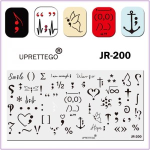 JR-200 Placa de impressão de unhas Borboleta Nail Art Sinais Coração Âncora Infinity Smiley
