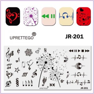 JR-201 Placa de impressão de unhas partituras partituras borboleta dente de leão clave de sol fone de ouvido coração