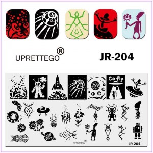 Пластина для друку на нігтях JR-204, стемпінг пластини, космос, інопланітянин, космічна тарілка, жаба, планети