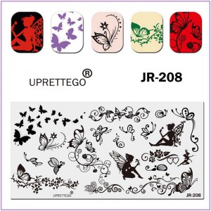 Пластина для друку на нігтях JR-208, стемпінг пластина, все для стемпінгу, метелик, фея, комахи, квіти, серця