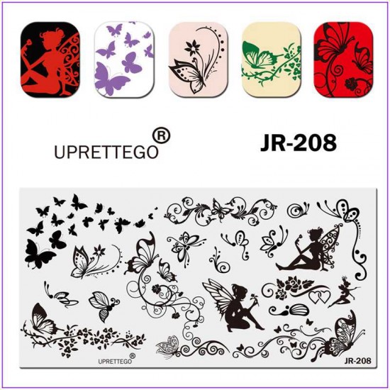 Пластина для печати на ногтях JR-208, стемпинг пластина, все для стемпинга, бабочка, фея, насекомые, цветы, сердца