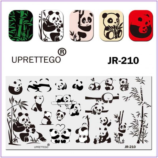 Пластина для печати на ногтях JR-210, стемпинг пластина, панда, бамбук, влюбленные пандочки