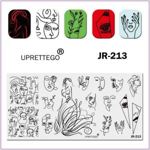 Пластина для друку на нігтях JR-213, стемпінг пластина, дівчина, силует, обличчя, розбите скло, руки, губи