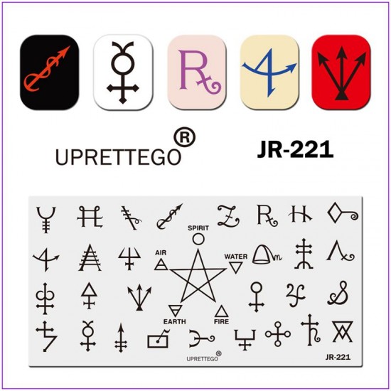 Пластина для печати на ногтях JR-221, стемпинг на ногтях, символы, геометрия, стрелки, кривые линии, звезда, точки