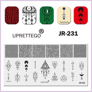 JR-231 Plaque d'impression pour ongles Plaque d'estampage Labyrinthes originaux Ornements géométriques Triangles Cercles