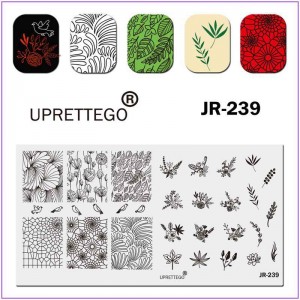Пластина для друку на нігтях JR-239, пластина для стемпінгу, квіткові візерунки, орнаменти, квіти, гілки, абстракція