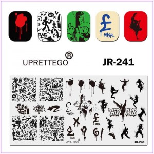 Пластина для печати на ногтях JR-241, потеки, граффити, брэйк данс, танец, прыжок, певец, рэпер