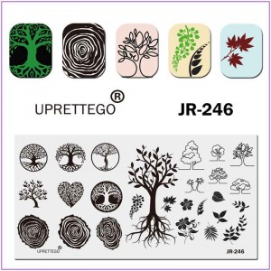 JR-246 Nail Stamping Plate Nail Stamping Árbol Amor Hojas Ramas Raíces