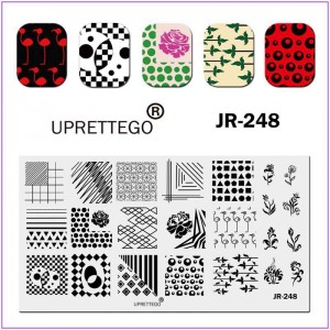 Пластина для печати на ногтях JR-248, фламинго, абстракция, геометрические орнаменты, узоры, круги, растения