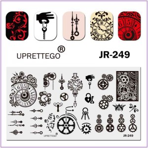 Пластина для печати на ногтях JR-249, пластина для стемпинга, часы, ключ, будильник, стрекоза, муха, рука