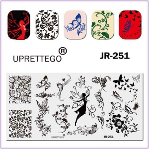 Пластина для печати на ногтях JR-251, стемпинг пластина, бабочки, фея, крылья, цветочки, мелкие листики