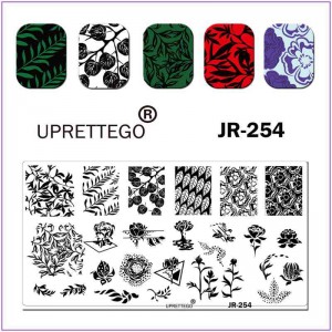 Пластина для печати на ногтях JR-254, стемпинг на ногтях, растительные орнаменты, цветы, листья, линии, точки, треугольник