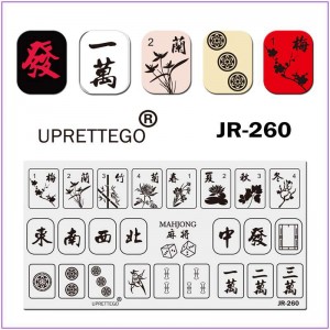 Пластина для друку на нігтях JR-260, стемпінг на нігтях, японська тематика, японські карти, кубики, птах, сакура