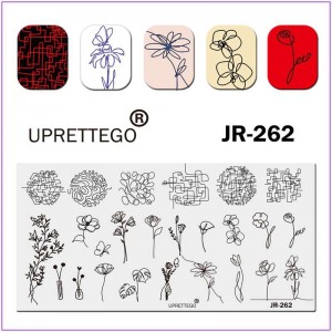 Пластина для печати на ногтях JR-262, стемпинг пластина, кривые линии, лабиринты, цветы в вазе, нежные цветочки