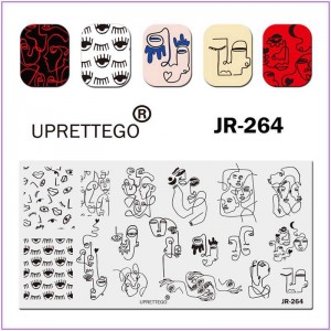 Пластина для печати на ногтях JR-264, стемпинг на ногтях, все для стемпинга, глаза, лицо, кривые линии, силуэт, маленькие сердечки
