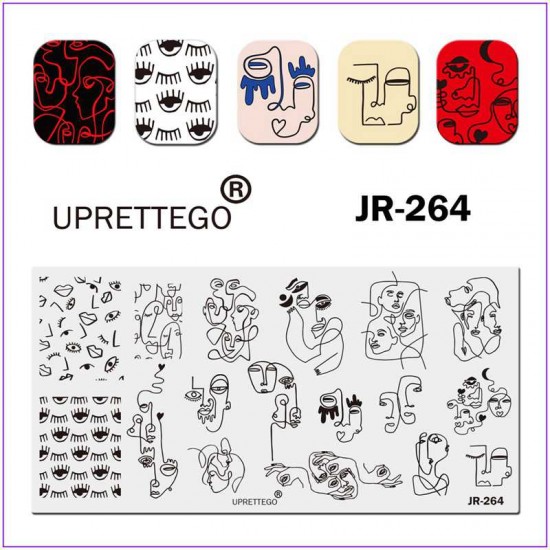 JR-0264 Nagelstempelplatte, die alle Augen stempelt, Gesicht, Kurve, Linien, Silhouette, kleine Herzen