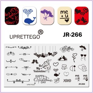 Пластина для друку на нігтях JR-266, все для стемпінгу, кохання, кит, птахи, серця, ангел, повітряні кулі, коти