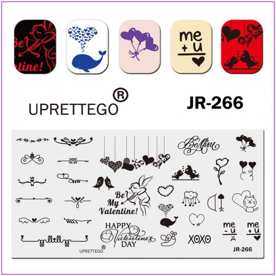 JR-266 Nail Stamping Plate All for Stamping Love Whale Birds Hearts Angel Balloons Cats-3142-uprettego-estampillage