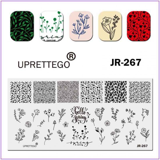 Пластина для печати на ногтях JR-267, стемпинг на ногтях, цветочные орнаменты, узоры, нежные цветочки, весна
