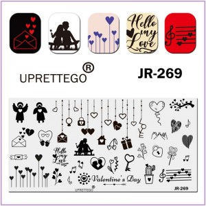 Пластина для друку на нігтях JR-269, закохана пара, серце, ноти, подарунок, кактус, замок. янгол