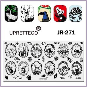 Пластина для друку на нігтях JR-271, оригінальні рамки, рись, коала, риби, панда, хомелеон, олень