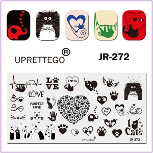 Пластина для печати на ногтях JR-272, стемпинг пластина, смешные котики, слон, усы, лапки, любовь