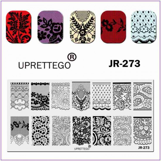 JR-273 Plaque dimpression pour ongles Motif dornement délicat en dentelle-3142-uprettego-estampillage