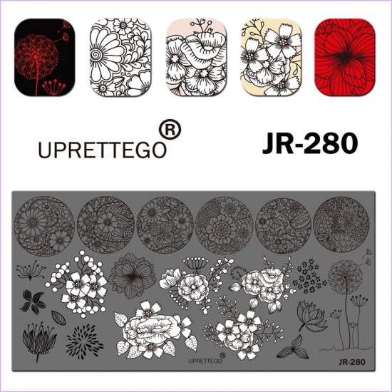 JR-280 płytka do drukowania paznokci, tłoczenie paznokci, wzory kół, kwiaty, ozdoby. koronka, mniszek lekarski-3142-uprettego-cechowanie