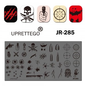 Пластина для друку на нігтях JR-285, стемпінг пластина, пірат, меч, пістолет, череп, мішень, блискавка, вибух