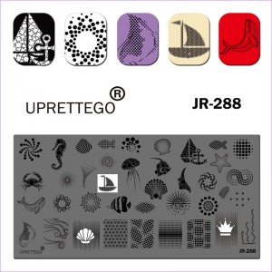Пластина для печати на ногтях JR-288, море, океан, морская звезда, дельфин, краб, рак, медуза, ракушка, корабль, рыба