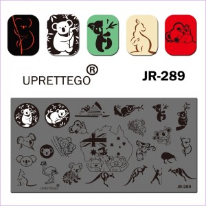 Пластина для печати на ногтях JR-289, животные, стемпинг пластина, панда, коала, кенгуру, страус