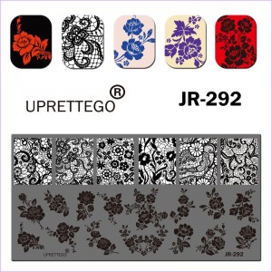 Пластина для печати на ногтях JR-292, пластина для стемпинга, кружево, орнамент, сеточка, цветы, листья