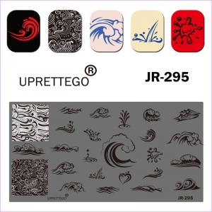 Пластина для печати на ногтях JR-295, вода, море, океан, волны, капля воды, стемпинг на ногтях