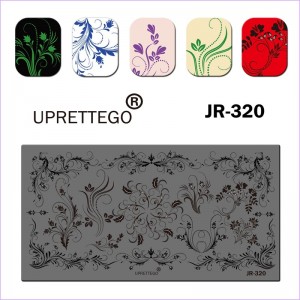 Пластина для друку на нігтях JR-320, ніжні вензелі, рослинні орнаменти. квіточки, листя, стемпінг пластини