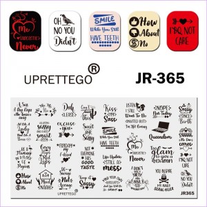 Пластина для печати на ногтях JR-365, разные надписи, фигура, ноутбук, сердце, птица, дом, стрела, собака