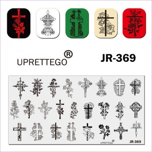 Пластина для печати на ногтях JR-369, стемпинг пластина, крест, крест с цветами, крестик, оригинальные кресты