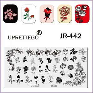 Пластина для друку на нігтях JR-442, стемпінг на нігтях, троянда, квітка, листя, шипи
