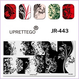 Пластина для друку на нігтях JR-443, стемпінг пластина, пластина для стемпінгу, квіти, вензелі, орнаменти