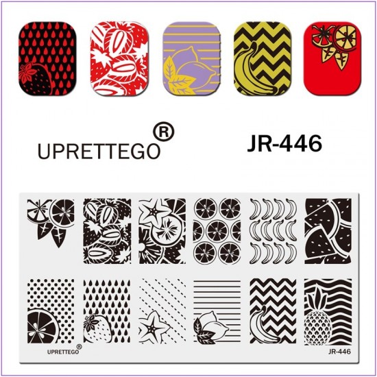 Пластина для печати на ногтях JR-446, стемпинг на ногтях, фрукты, ягоды, геометрические орнаменты, точки, капли, зигзаг