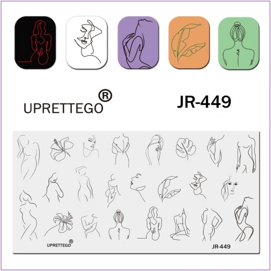Пластина для печати на ногтях JR-449, пластина для стемпинга, девушка, силуэт, лицо, сексуальные позы, листок, цветок